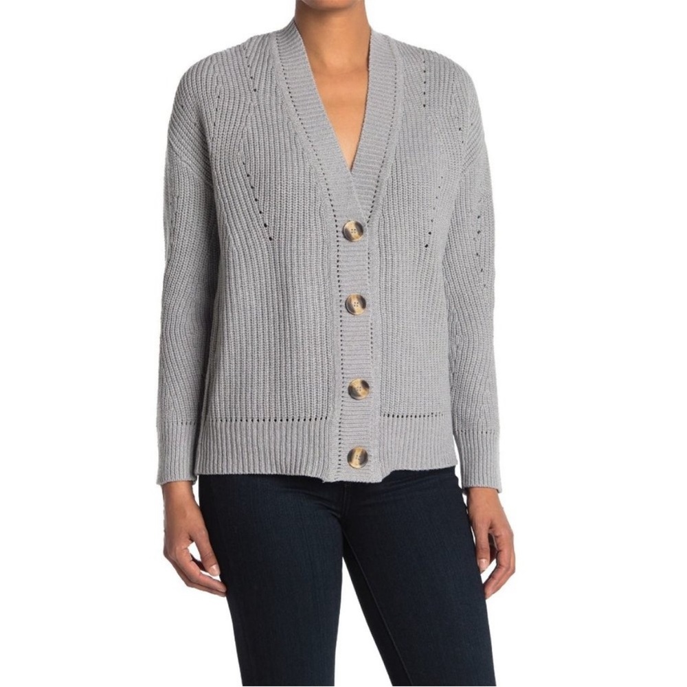 Cloth by Design Pointelle Tunic Gray Cardigan